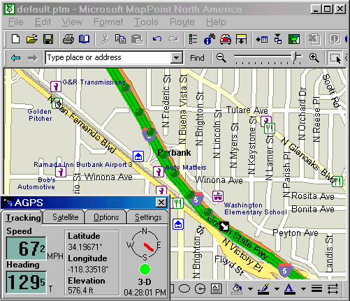 AGPS running with MapPoint on the freeway